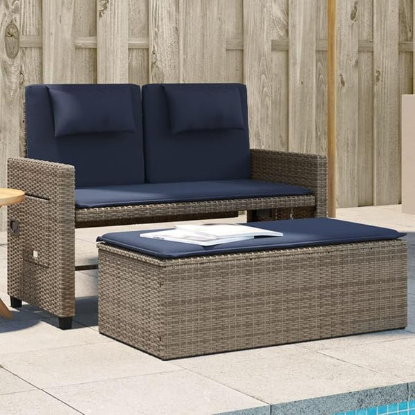 Garden Bench Deck Bench Reclining Patio Bench with Cushions Gray Poly Rattan - Photo 1