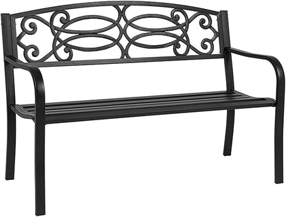 Park Bench Patio Garden Bench Backyard Benches, Metal Garden Bench Black Park Bench 2 Seater Outdoor Bench for Front Porch Backyard Lawn Garden Pool Deck Outdoor