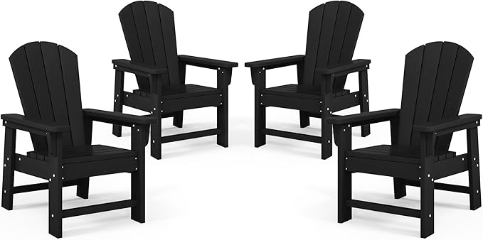 Costaelm Kids Adirondack Chair Set of 4, Plastic Outdoor Kids Chair Toddler Patio Furniture and Outdoor Children Picnic Activity Lawn Chair for Garden, Patio, Backyard & Beach, Black