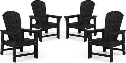 Costaelm Kids Adirondack Chair Set of 4, Plastic Outdoor Kids Chair Toddler Patio Furniture and Outdoor Children Picnic Activity Lawn Chair for Garden, Patio, Backyard & Beach, Black