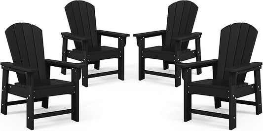 Costaelm Kids Adirondack Chair Set of 4, Plastic Outdoor Kids Chair Toddler Patio Furniture and Outdoor Children Picnic Activity Lawn Chair for Garden, Patio, Backyard & Beach, Black