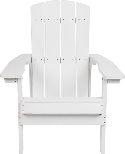 Flash Furniture Charlestown Commercial Grade Indoor/Outdoor Adirondack Chair, Weather Resistant Durable Poly Resin Deck and Patio Seating, White