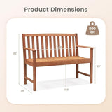 Giantex Outdoor Bench, Wood Patio Bench with Cozy Armrests & Backrest, Slatted Sitting Area, Eucalyptus Wood Frame - Photo 3