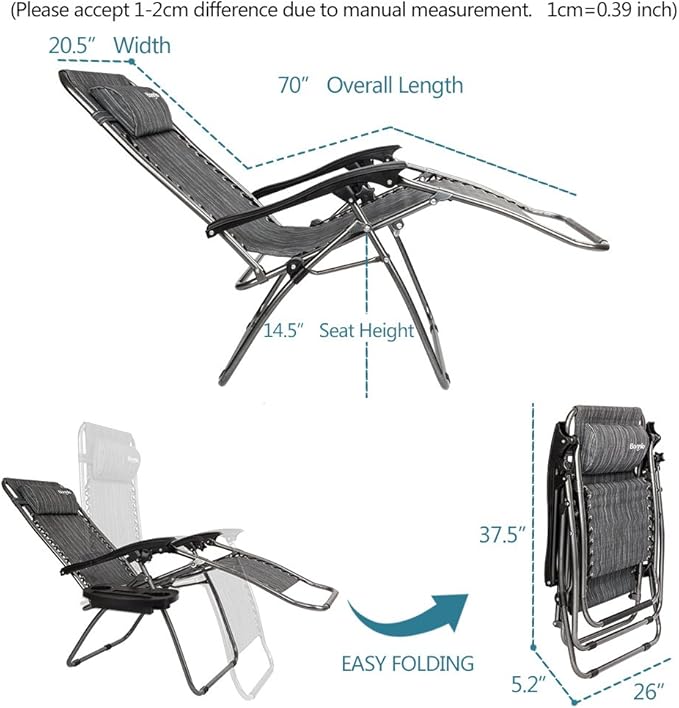 Bonnlo Zero Gravity Chair Set of 2, Outdoor Lounge Chairs with Pillow and Cup Holder Patio Lawn Chair Outdoor Recliner for Deck,Patio,Beach,Yard