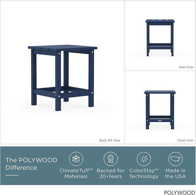 Polywood Long Island Side Table, 15.13in. x 14.75in. x 18in, Navy