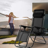 FDW Zero Gravity Chairs Set of 2 Black Lounge Patio Chairs Outdoor Yard Beach with Cup Holders, Black - Photo 4