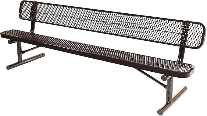 COATEDOUTDOORFURNITURE Coated Outdoor Furniture Heavy-Duty Portable Outdoor Bench Thermoplastic Coated, Expanded Metal, Commercial-Grade Seating, Made in America (Portable with Back, 8 Ft, Brown)