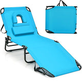 Goplus Tanning Chair, Folding Beach Lounge Chair with Face Hole, Removable Pillow, Carry Strap, Position Adjustable - Photo 1