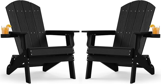 YEFU Adirondack Chair Set of 2, Folding Oversized Plastic Adirondack Chair with Cup Holder - Photo 1