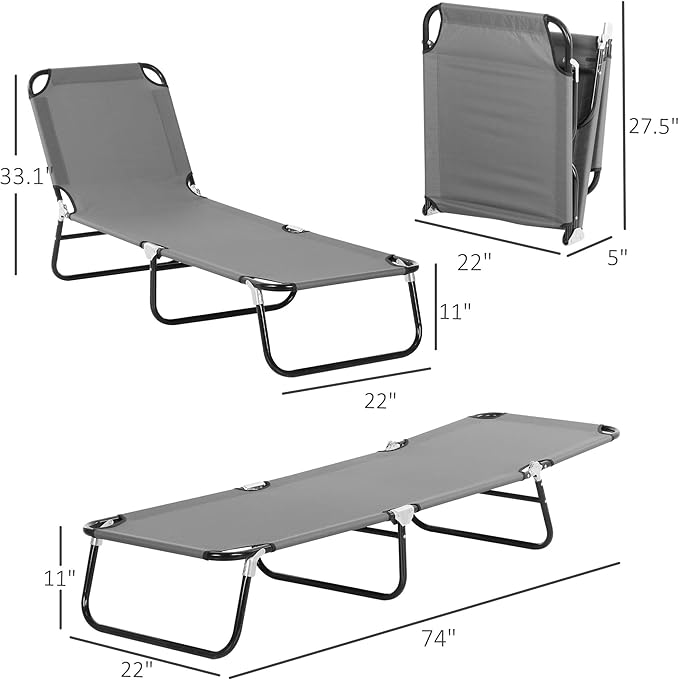 Outsunny 2 Piece Folding Chaise Lounge Pool Chairs, Outdoor Sun Tanning Chairs with 5-Level Reclining Back - Photo 3