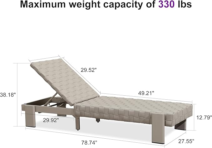 PURPLE LEAF Patio Lounge Chair Modern Luxury Outdoor Chaise Lounge 1 Piece with Adjustable Backrest Aluminum PU Leather - Photo 2