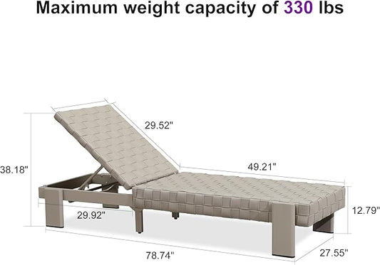PURPLE LEAF Patio Lounge Chair Modern Luxury Outdoor Chaise Lounge 1 Piece with Adjustable Backrest Aluminum PU Leather Style Chaise Lounge Chairs for Pool Garden Backyard Beach, Tapue