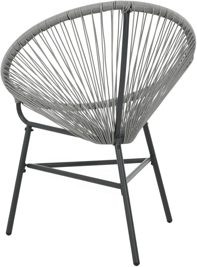 vidaXL Gray Moon Chair - Poly Rattan Patio Furniture - Water-Resistant Outdoor Chair with Powder-Coated Steel Frame for Garden and Patio