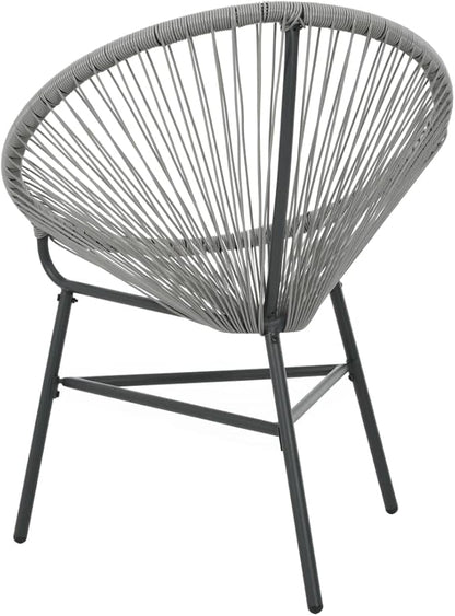 vidaXL Gray Moon Chair - Poly Rattan Patio Furniture - Water-Resistant Outdoor Chair with Powder-Coated Steel Frame for Garden and Patio