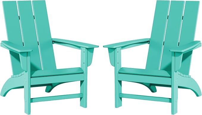 Poly Lumber Adirondack Chairs Set of 2, All-Weather Resistant Outdoor Patio Chairs, Look Like Wood