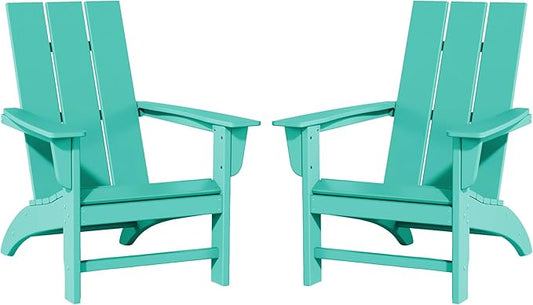 Poly Lumber Adirondack Chairs Set of 2, All-Weather Resistant Outdoor Patio Chairs, Look Like Wood, Pre-Assembled Outdoor Fire Pit Chair for Pool, Deck, Backyard, Garden, Aruba Blue