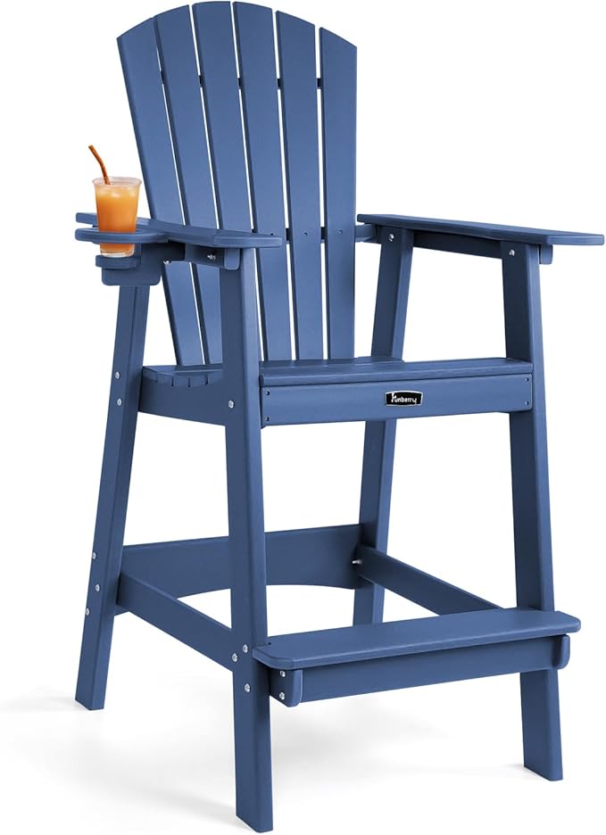 FUNBERRY Tall Adirondack Chair, All Weather High Top Balcony Chairs with Cup Holder