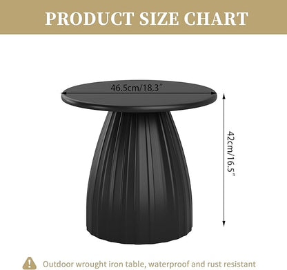 Round Metal Patio Outdoor Side Table, Steel Outdoor Accent Table, Black Small End Table Patio Furniture, for Garden, Pool, Yard, Balcony, Living Room, Deck, Weather Resistant, No Assembly