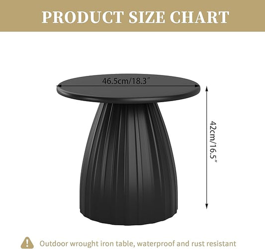 Round Metal Outdoor Patio Side Table, Black Small Patio End Table, Steel Outdoor Accent Table for Garden, Pool, Deck, Balcony, Yard, Living Room, Weather Resistant, No Assembly