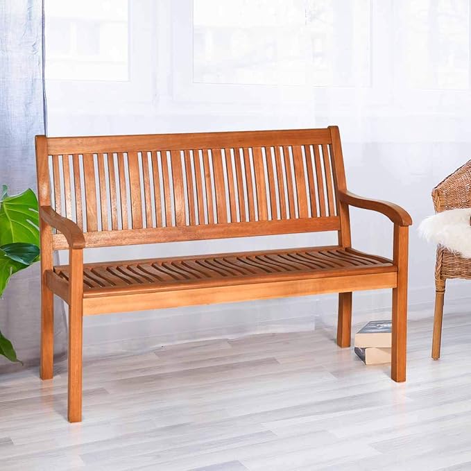 Outdoor Bench, Wooden Bench Outside Bench with Ergonomic Backrests & Curved Armrest, Garden Bench Patio Bench for Outdoors, Park, Porch, Yard & Lawn