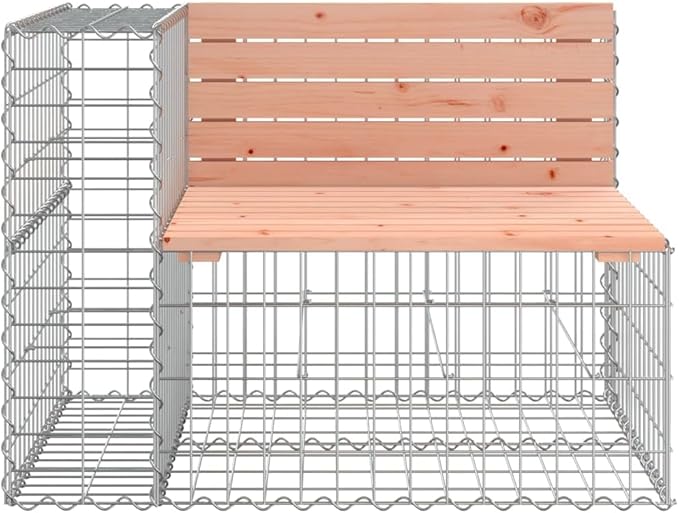Solid Wood Garden Bench with Gabion Design, Natural Wood Tone and Silver Finish, Foldable Two-Seater for Patio, Balcony, or Backyard, Rustic Farmhouse Style Outdoor Seating,