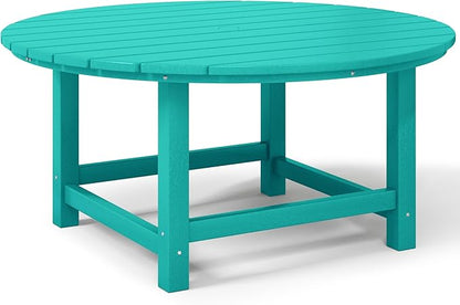 Costaelm Patio Conversation Table, Tatio Accent HDPE Outdoor Weather Resistant, Round Outdoor Porch Balcony Patio Drink Table for Outside, Pool, Backyard, Turquoise