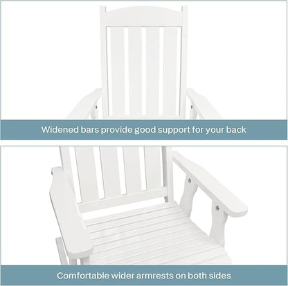 Fortune Candy Wooden Rocking Chair with Comfortable Backrest Inclination, High Backrest and Deep Contoured Seat, Solid Fir Wood, Heavy Duty 600 LBS, for Backyard, Porch and Patio (PU White)