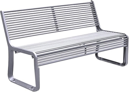 All-Weather Metal Garden Bench, Cast Aluminum Loveseat Chair for Outdoor Patio, Yard, Balcony & Backyard - 180cm Silver Slatted Seat with Backrest
