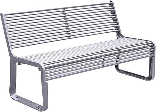 All-Weather Metal Garden Bench, Cast Aluminum Loveseat Chair for Outdoor Patio, Yard, Balcony & Backyard - 180cm Silver Slatted Seat with Backrest