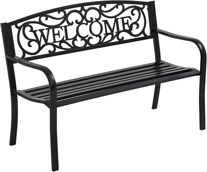 Outdoor Garden Bench Metal Furniture Chair Porch Chair for Yard & Park, Black