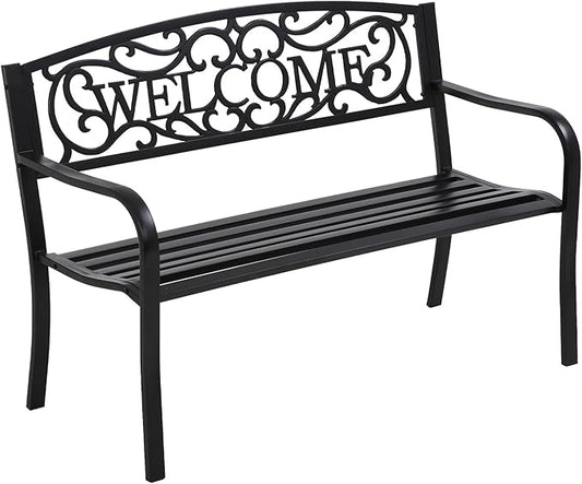 Outdoor Garden Bench Metal Furniture Chair Porch Chair for Yard & Park, Black