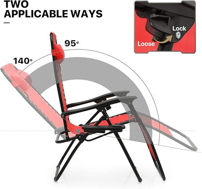 MoNiBloom Recliner Patio Lounge Chairs Set of 3, Adjustable Outdoor Beach Chairs w/Folding Table, Pillow and Cup Holder Tray, 330lbs Capacity, Red