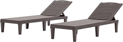 Outdoor Chaise Lounge Chair Set of 2 with 5 Position Adjustable Backrest, Water-Resistant Tanning Chair Recliner, Resin Pool Lounge Chairs for Patio, Poolside or Beach (Dark Brown)