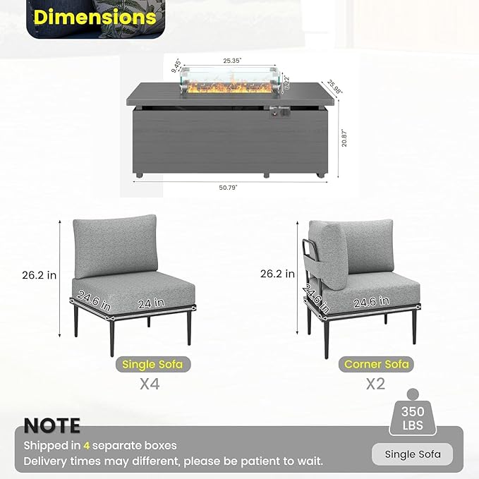 Sundale Outdoor 7 Pieces Patio Furniture Set with Fire Pit Table - Photo 2