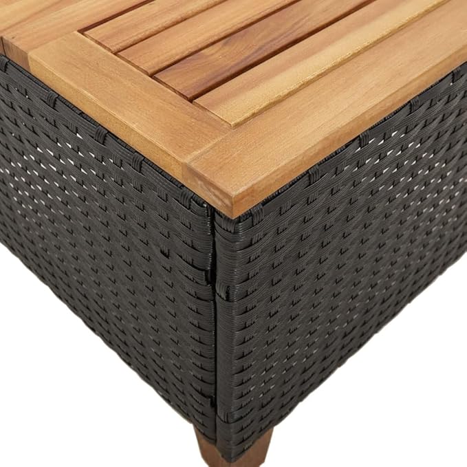 Square Garden Side Table, Compact Patio Coffee Table with Durable Poly Rattan and Acacia Wood Top - Photo 9
