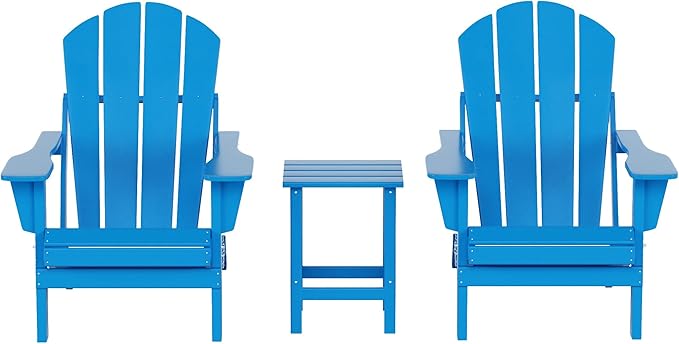 WO WESTIN OUTDOOR HDPE Laguna 3PC Outdoor Poly Adirondack Chair Set with Side Table, Pacific Blue