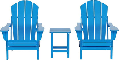 WO WESTIN OUTDOOR HDPE Laguna 3PC Outdoor Poly Adirondack Chair Set with Side Table, Pacific Blue