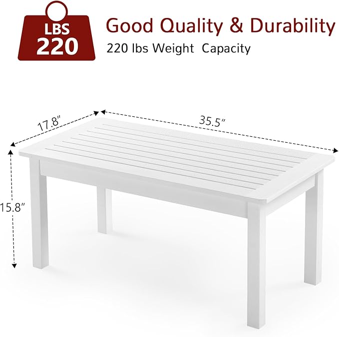 Stoog Patio Coffee Table, All-Weather Poly Lumber Outdoor Side Table, Rectangle End Table for Backyard, Porch, Garden - Photo 3