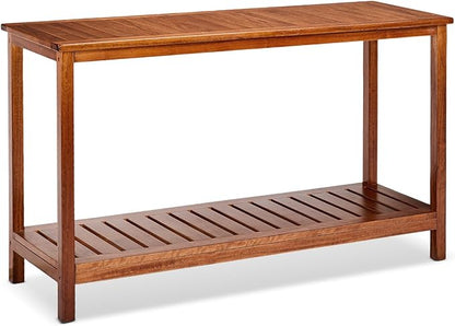 VINGLI 49in Solid Wood Outdoor Console Table, 2-Shelf Wooden Outdoor Accent Plant Table Multifunctional Buffet Bar Storage Organizer for Indoor Patio Porch and Entryway (Natural)