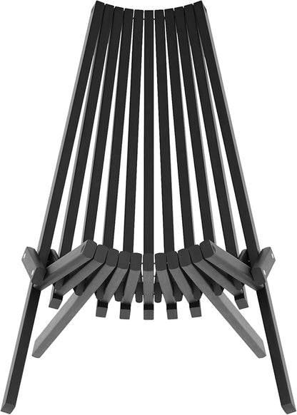 EMMA + OLIVER Durham Folding Chair for Indoor/Outdoor Use, Weather-Resistant Acacia Wood Construction, Low Profile Lounge Chair, Perfect for Sunroom/Patio, Black