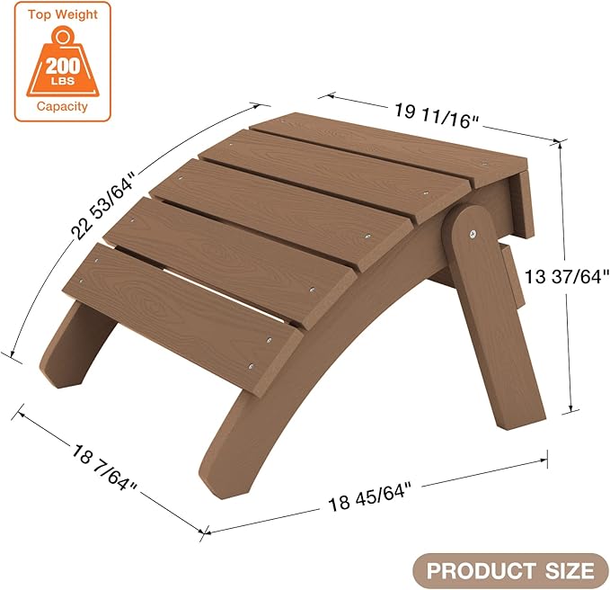 YEFU Adirondack Ottoman, Patio Foot Rest, Adirondack Foot Rest, Folding Adirondack Footstool, Weather Resistant for Adirondack Chair, Widely Used for Outdoor, Porch, Backyard, Garden, Fire Pits-Teak