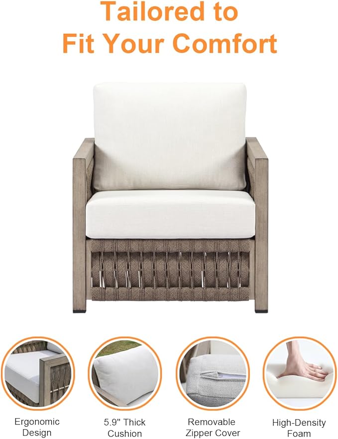 Patio Sofa Chair, Never Rusts Aluminum Outdoor Armchair with Washable Cushions - Photo 7
