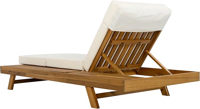 Acacia Wood Chaise Lounge Set with 3-Fold 4" Water-Resistant Cushion & Headrest, 4-Position Adjustable Backrest Recliner - Photo 5