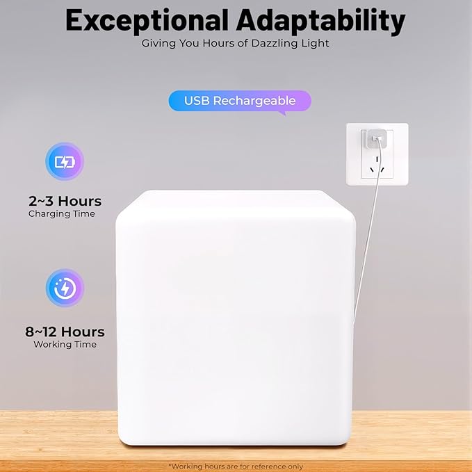 Cordless Square Cube Changing LED Color Light Up Stool, Outdoor Indoor Decor Garden Yard Party Chair, 16 RGB Color Changing Light Up LED Glow Table Multi-use Chair Waterproof with Remote
