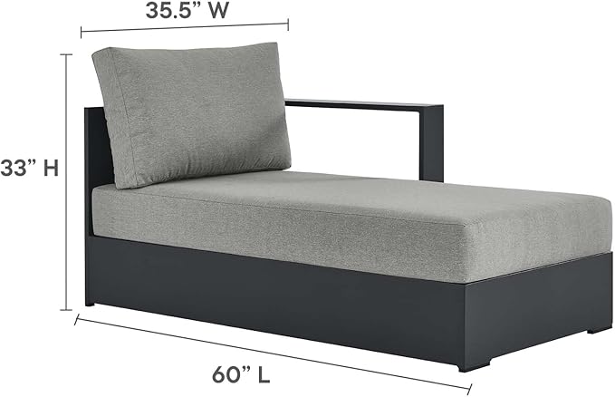 Modway Tahoe Modular Aluminum 3-Piece Outdoor Patio Furniture Gray, Right-Facing Sectional Sofa Set with Weather-Resistant Cushions, Ideal for Deck, Backyard, Poolside