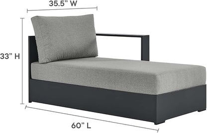 Modway Tahoe Modular Aluminum 3-Piece Outdoor Patio Furniture Gray, Right-Facing Sectional Sofa Set with Weather-Resistant Cushions, Ideal for Deck, Backyard, Poolside