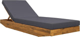 Acacia Wood Chaise Lounge with Cushion - Teak Finish Outdoor Recliner with Dark Gray Water-Repellent Cushion - Photo 5