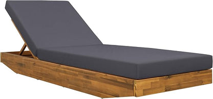 Acacia Wood Chaise Lounge with Cushion - Teak Finish Outdoor Recliner with Dark Gray Water-Repellent Cushion, 79.6" L x 29" W, 300 lbs