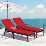 COSTWAY 2PCS Rattan Lounge Chair Outdoor, Patio Wicker Chaise Lounge with 5-Position Adjustable Backrest - Photo 2