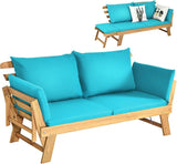 DORTALA Patio Convertible Couch Sofa Bed, Acacia Wood Daybed w/Adjustable Armrest - Photo 1